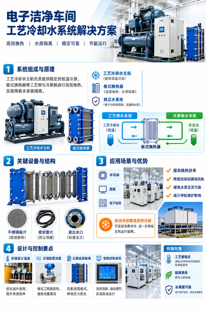 电子洁净车间核心温控方案：工艺冷却水主机＋板式换热器 · 配图1