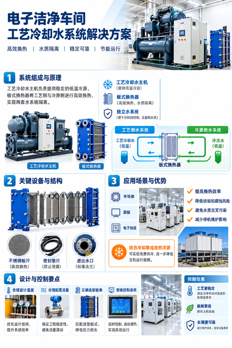 电子洁净车间核心温控方案：工艺冷却水主机＋板式换热器 · 配图1